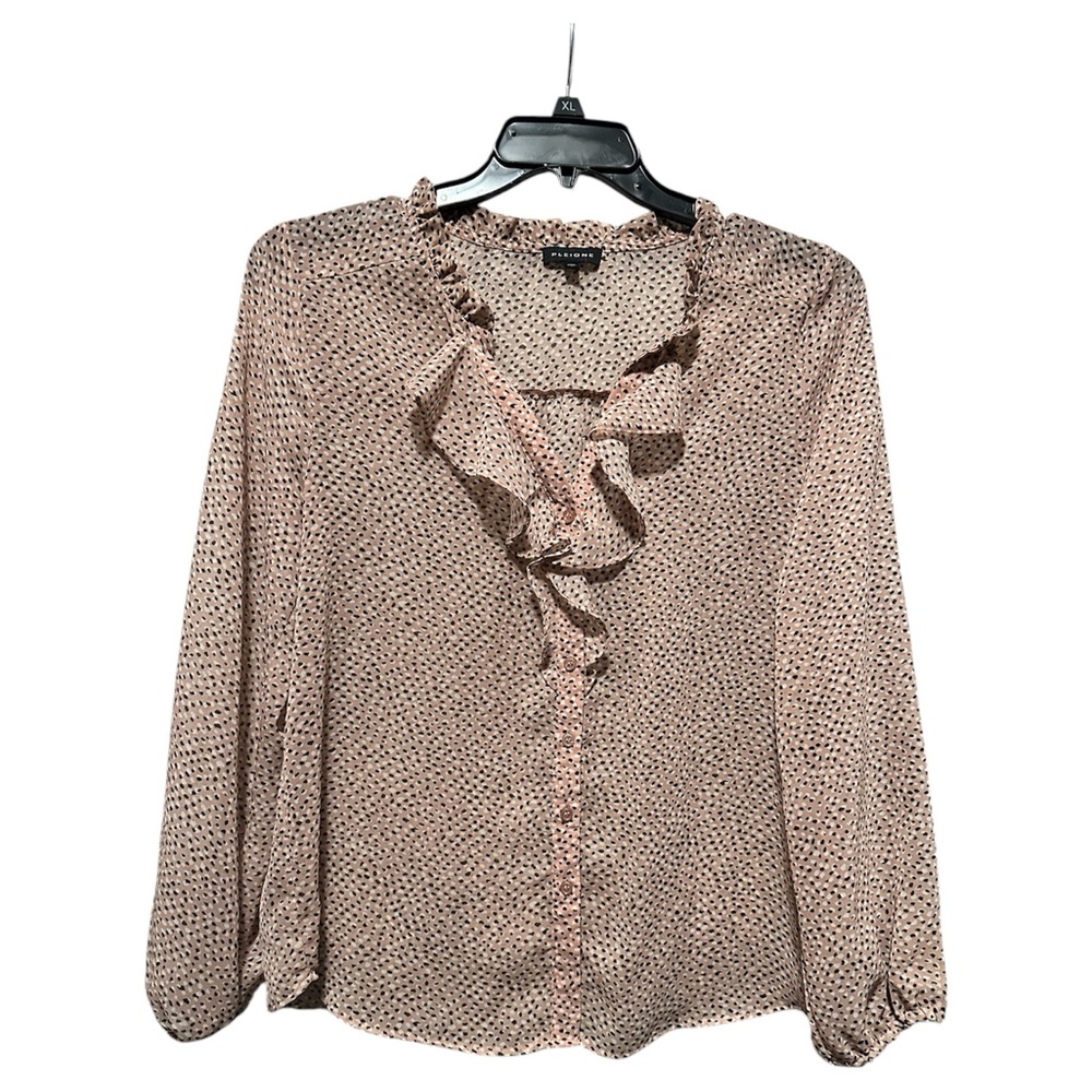 Pleione Light Pink Ruffled Buttoned Blouse Large